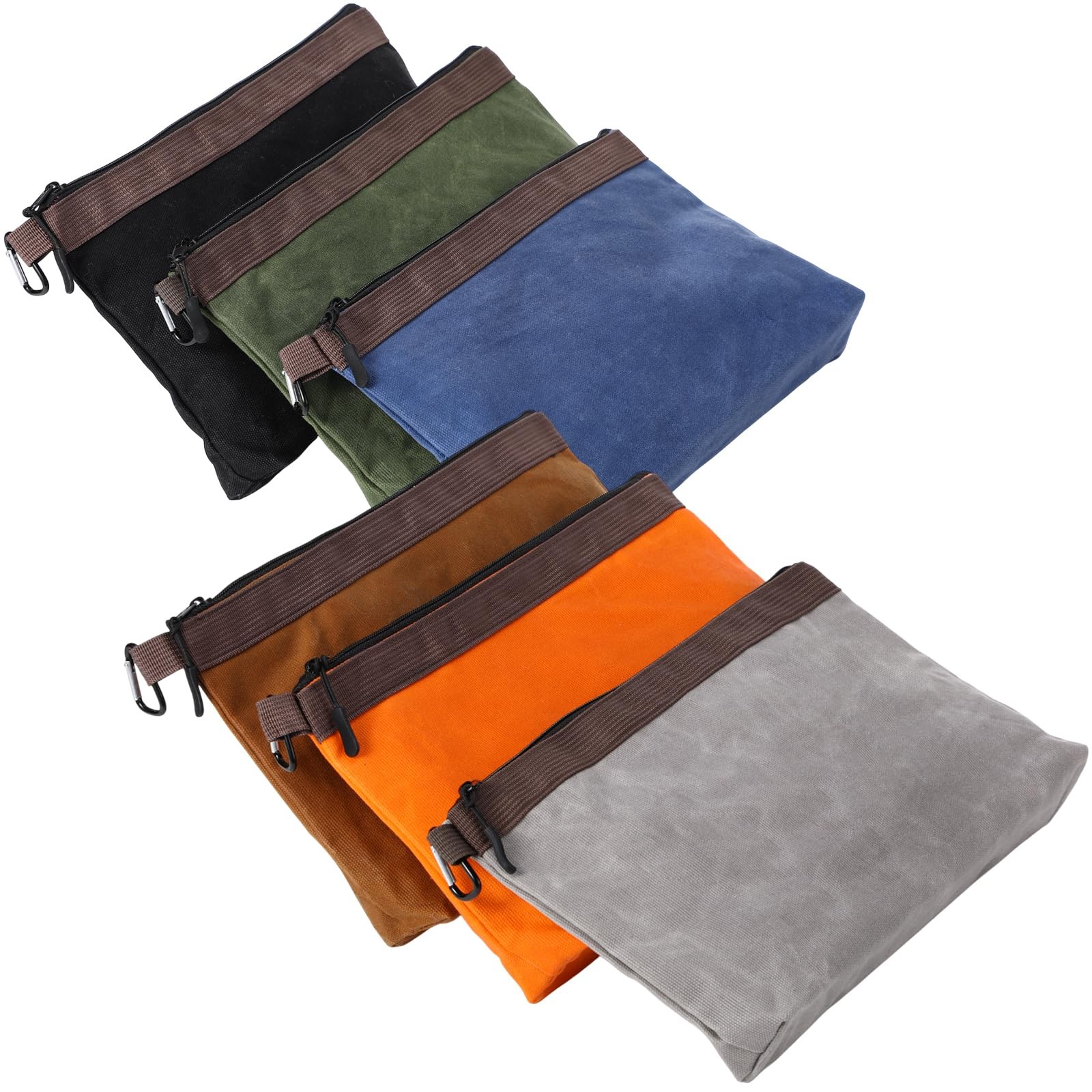 6 Pack Waxed Canvas Tool Pouches 12 x 7.5 x 2 Inch Small Tools Bag Heavy Duty…