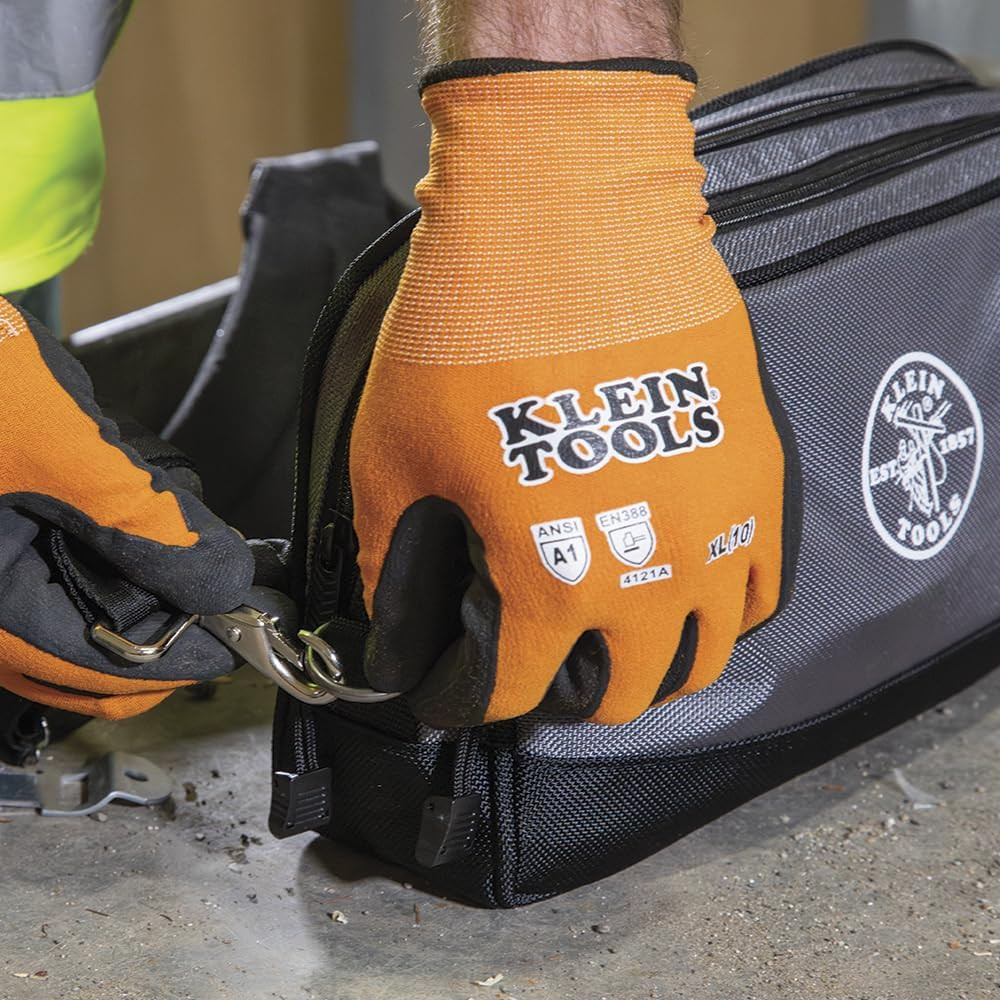 KLEIN TOOLS Tool Pouch, Dual Compartments, Heavy-Duty Tool Bag Organizer, Multip
