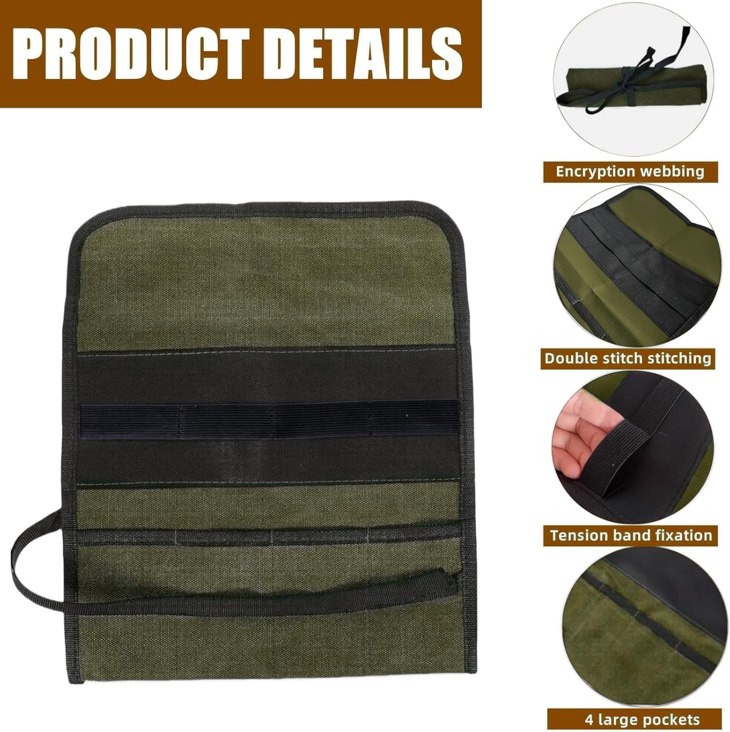 BLIRITEL Small Canvas Chisel Roll, Chisels Bag Tool Organizer with Army Green