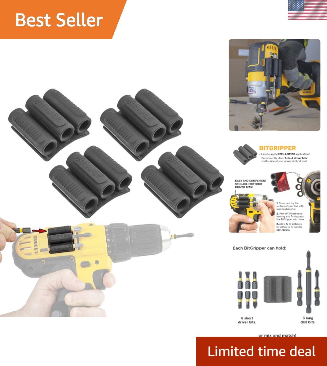 Upgrade Your Organization: 4 Silicone BitGrippers with Peel and Stick Adhesive