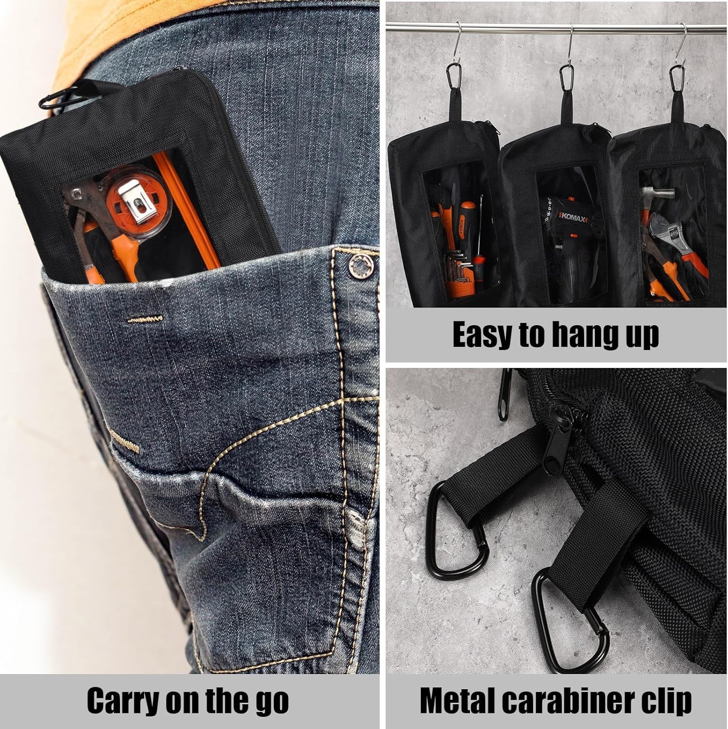 Multipurpose Tool Storage Pouches Set of 6 with Clear Windows for Easy Access