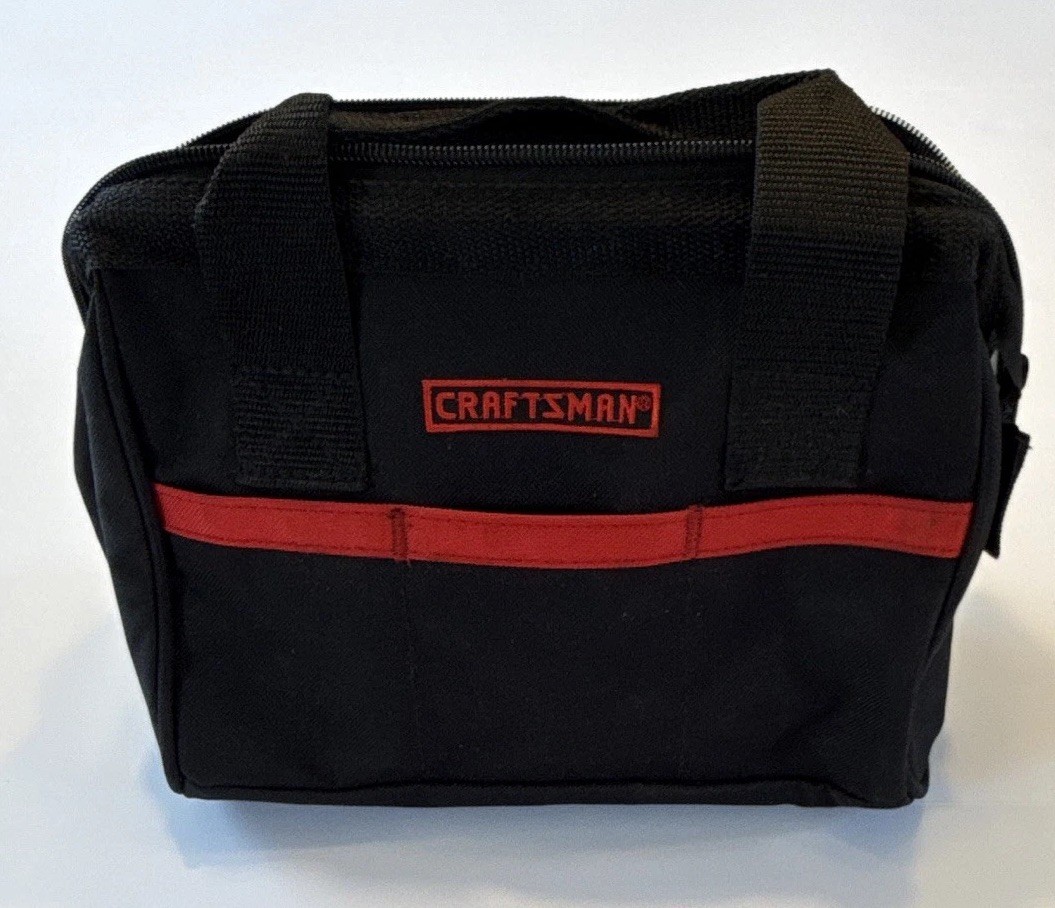 Craftsman Black Red Fabric Tool Bag 12in With Handles Zippered Closure