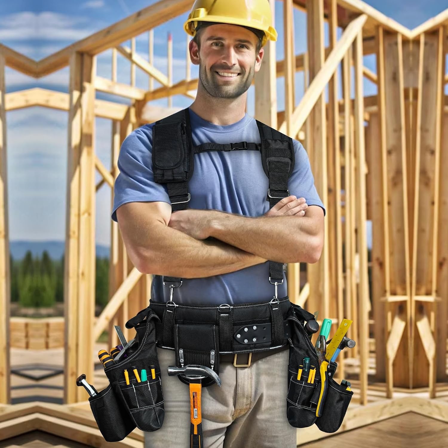 Leather & Nylon Tool Belt with 28 Pockets – Ideal for Professionals