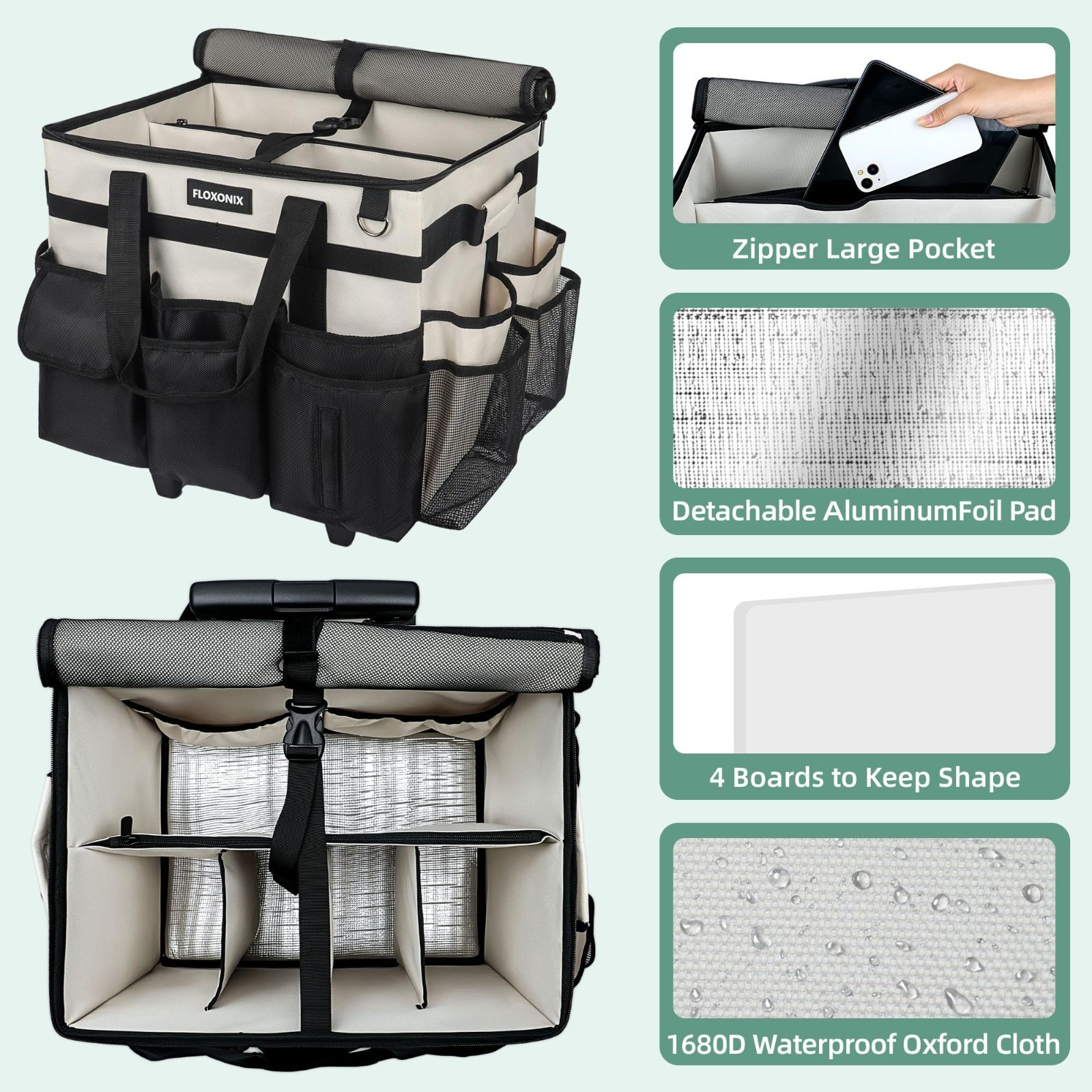 Large Rolling Cleaning Caddy with Wheels, Detachable Trolley, Organizer Bag for