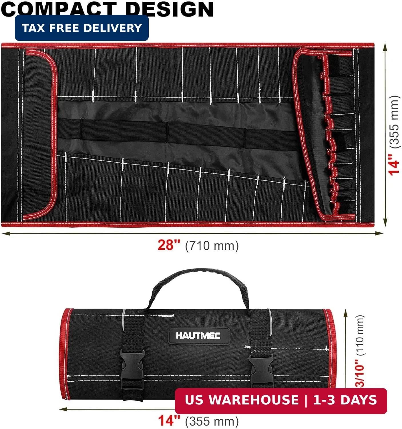 HAUTMEC Tool Roll Bag for for Screwdrivers, 32-Pocket Water-Resistant Roll Up To