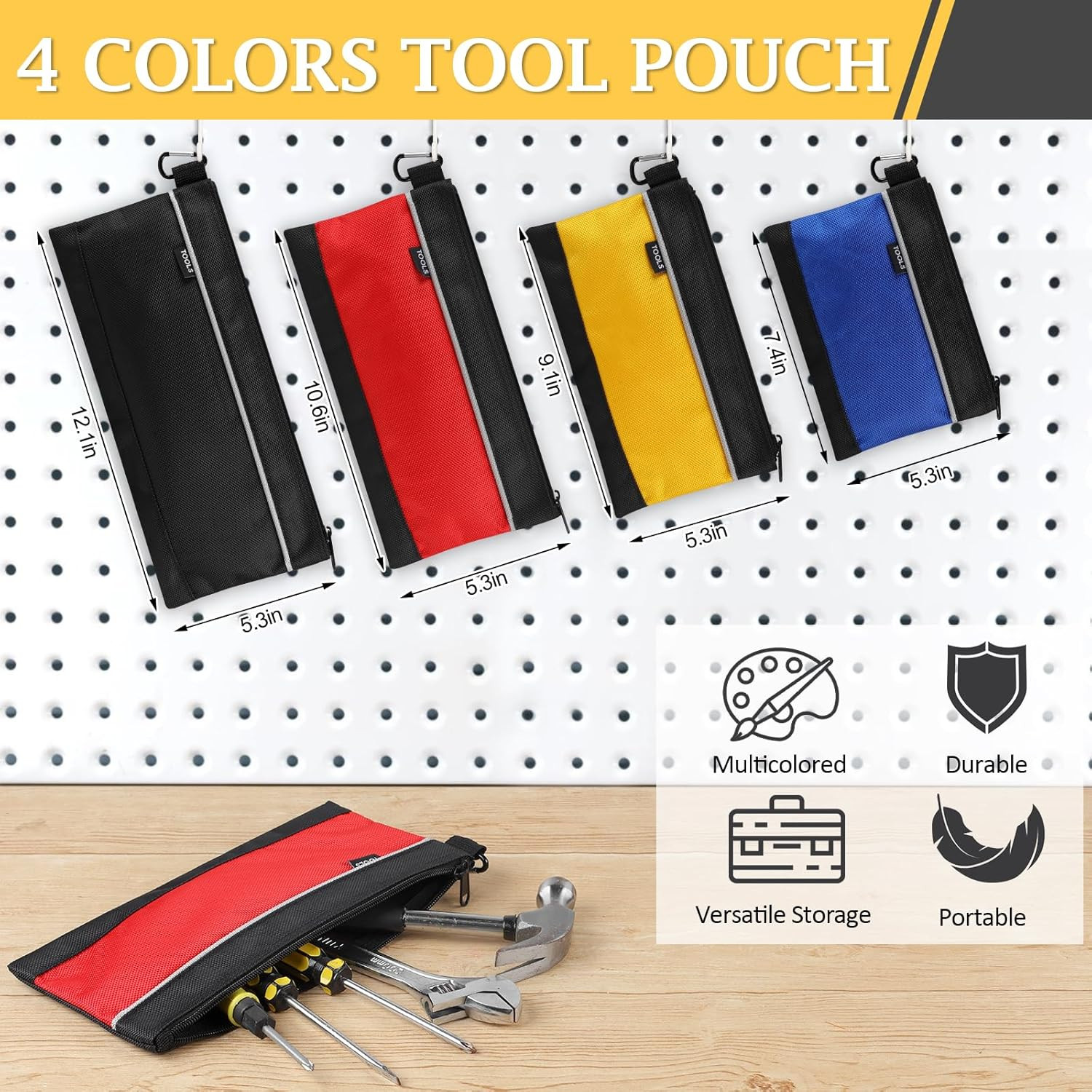 4 Pack Tool Pouch, Small Tool Bag with Zipper, 1680D Oxford Waterproof Multipurp