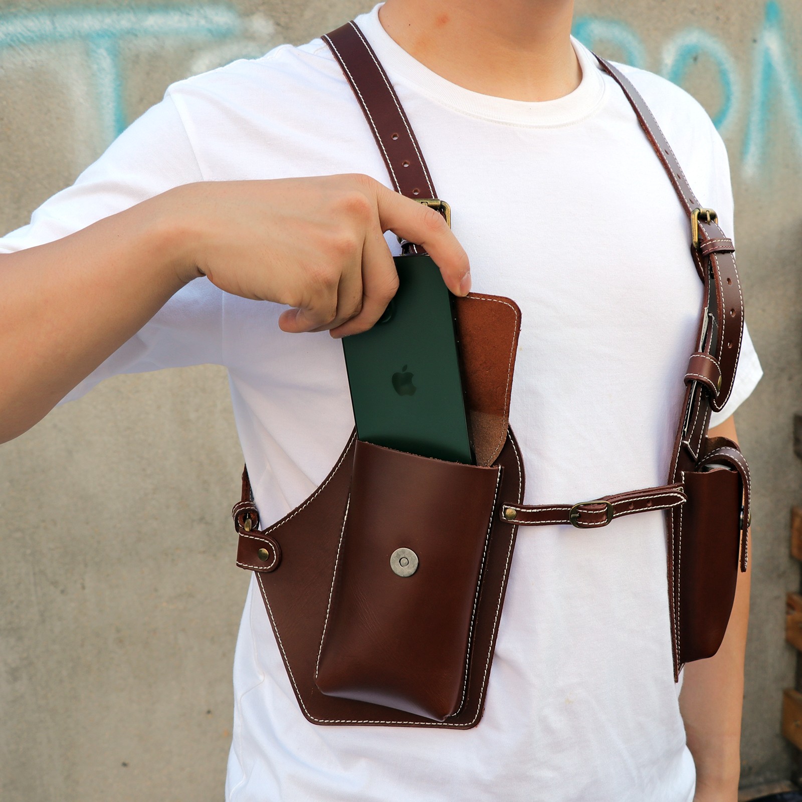 Tourbon Leather Men Harness Tool Holster Underarm Chest Bag Phone Handgun Case