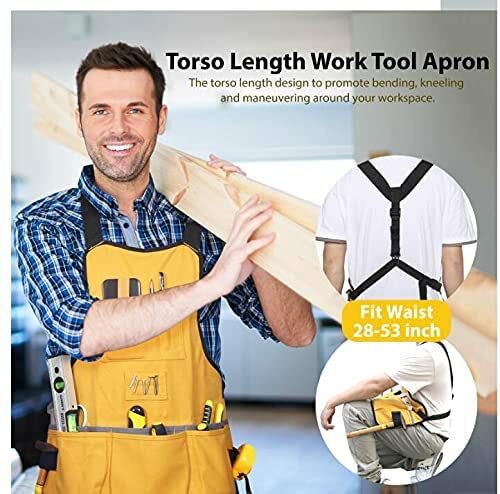 Briteree Work Tool Apron Torso Length with 21 Tools Pockets Magnetic Tool Holder
