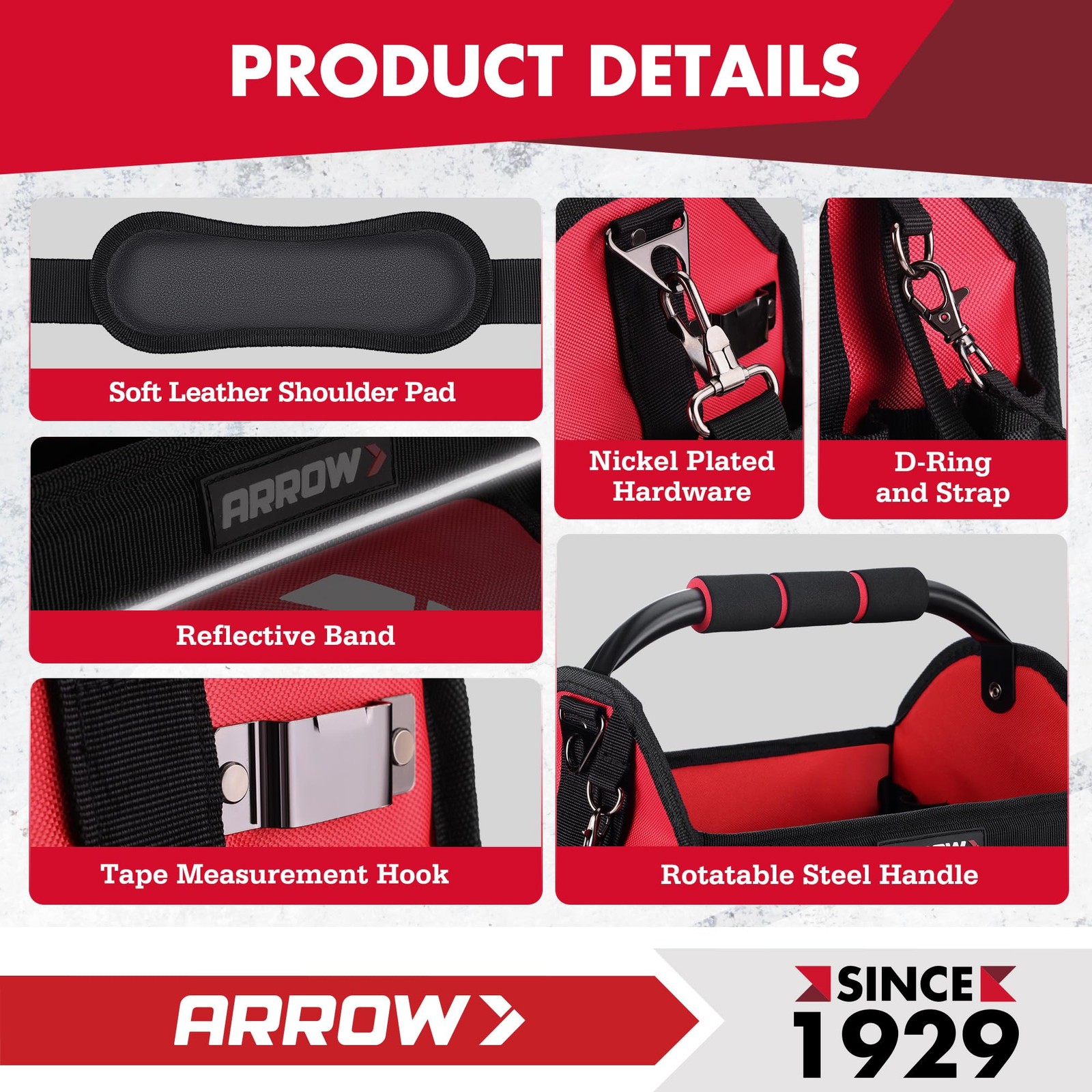 Arrow 12″ Tool Tote Waterproof Hard Base Electrician Tool Bag