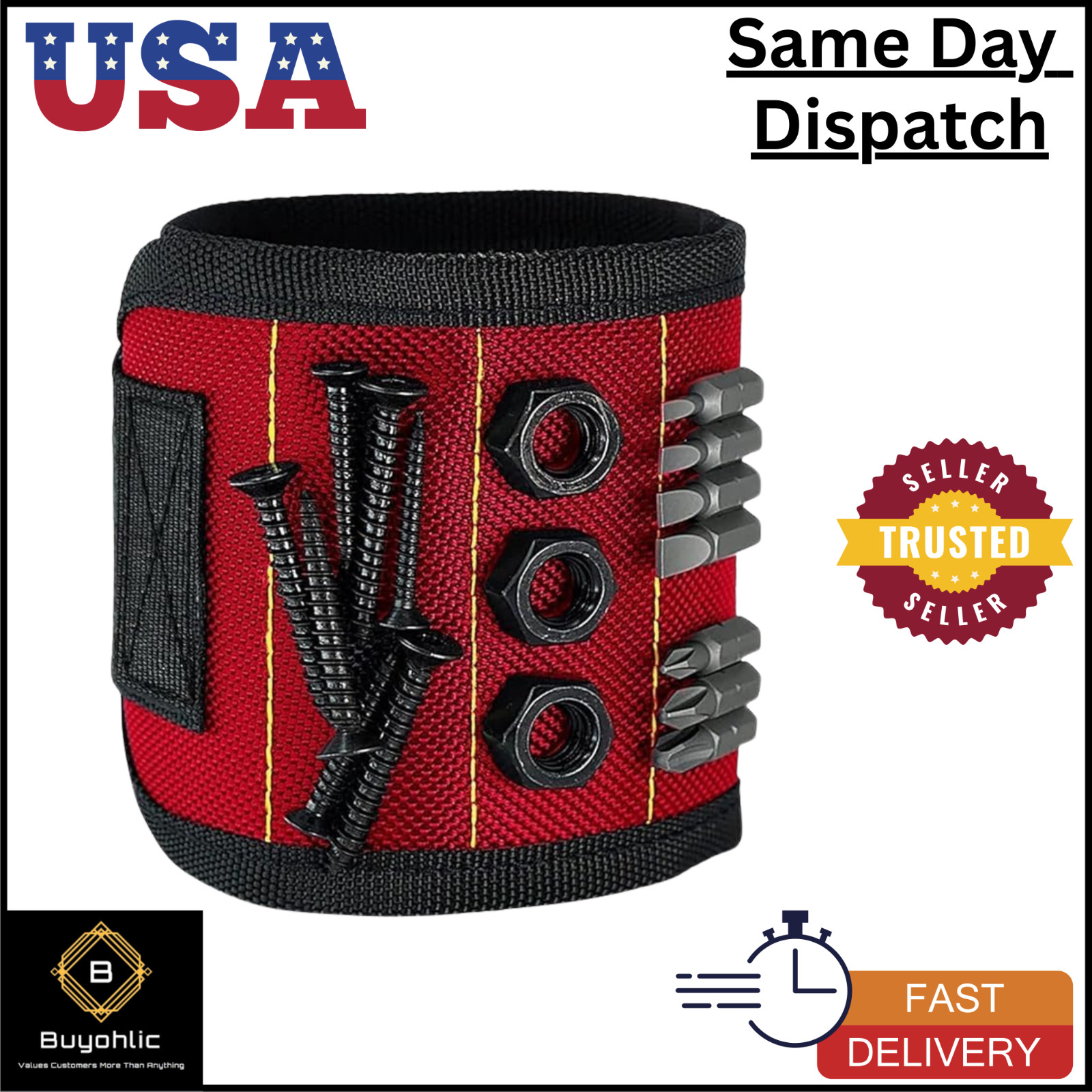 Magnetic Wrist Band – Holds Nails, Screws, Tools with Strong Magnets Tools