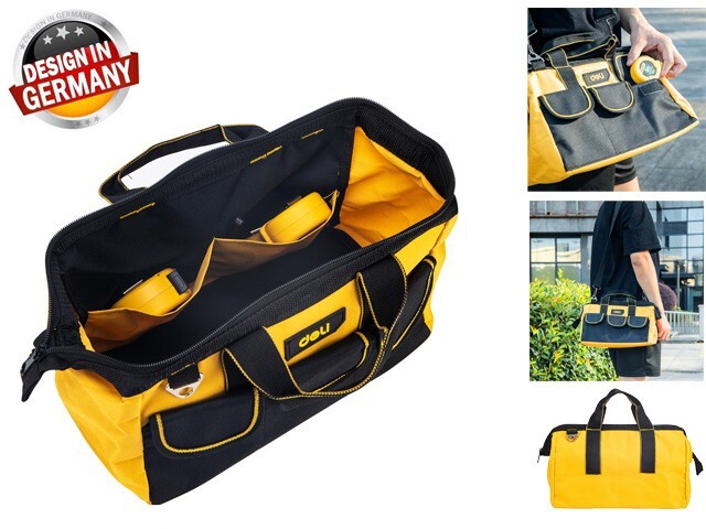 US-UPS 13 in Wide Mouth Tool Bag with Apex Handle Design Water Proof Molded Base