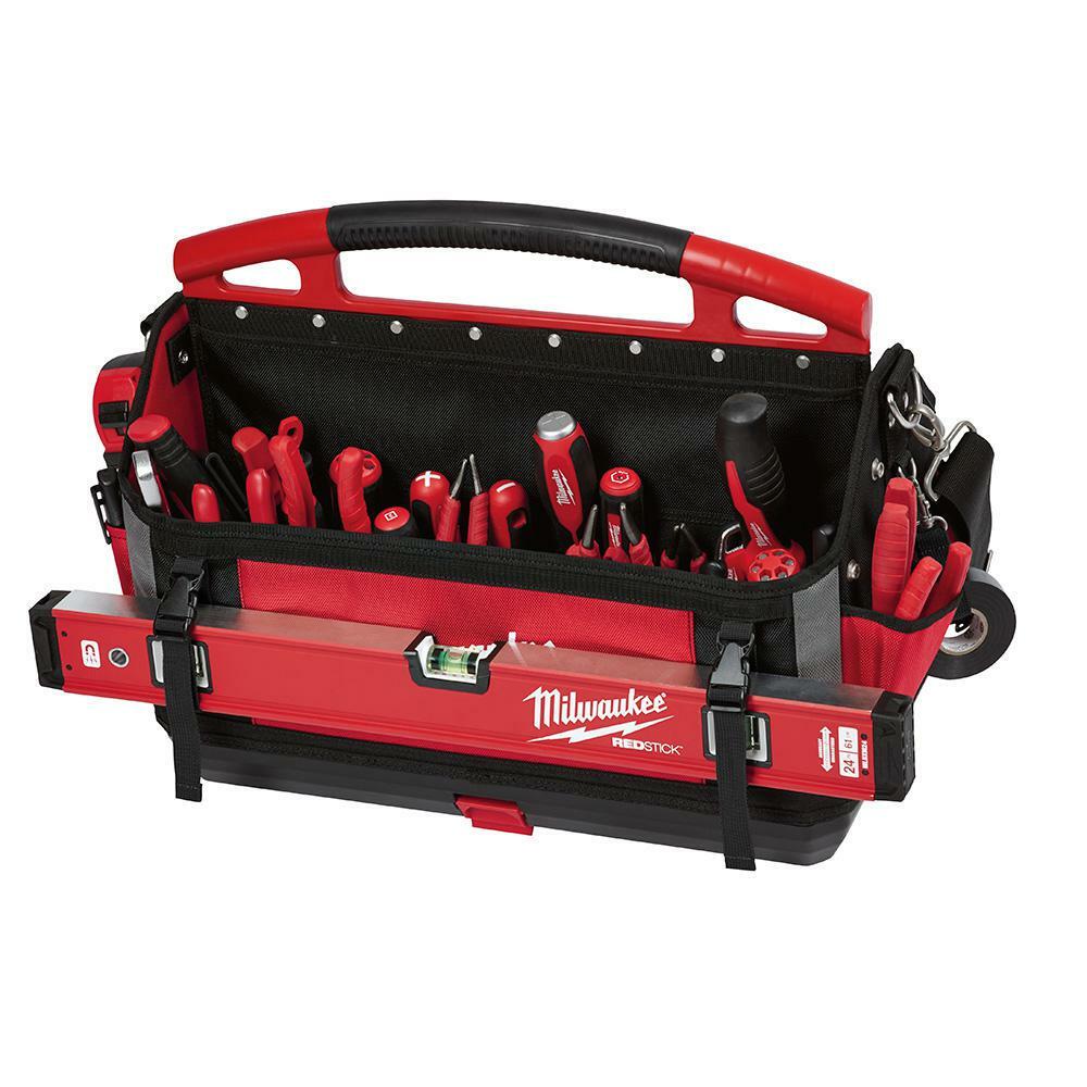 milwaukee caddy/tote 20 in packout tool bag tear-resistant shoulder strap red