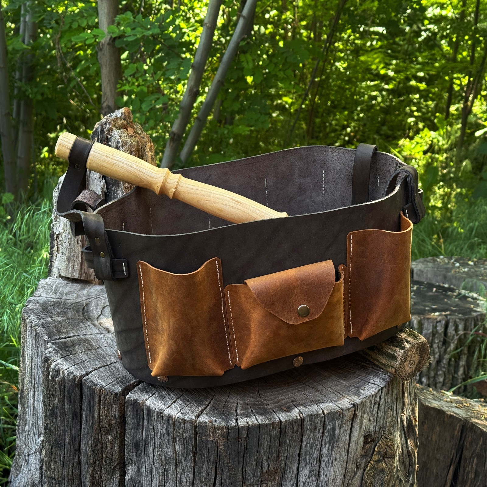 Genuine Leather Tool Organizer, Carry Bag for Woodworking and Garage Tools
