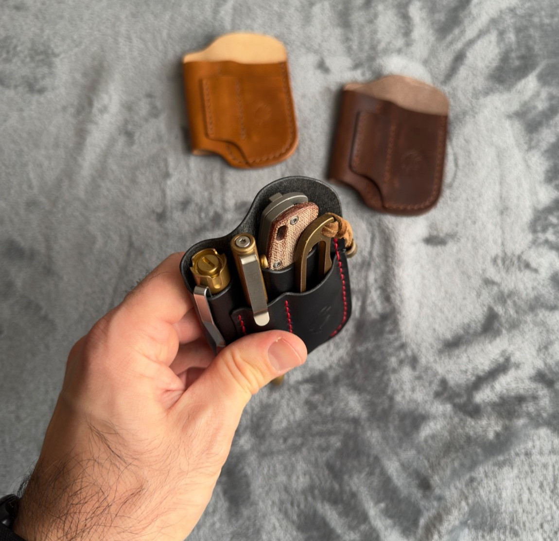 Handmade Black Leather Edc Pocket Organizer, Leather Edc Pouch, Edc Caddy