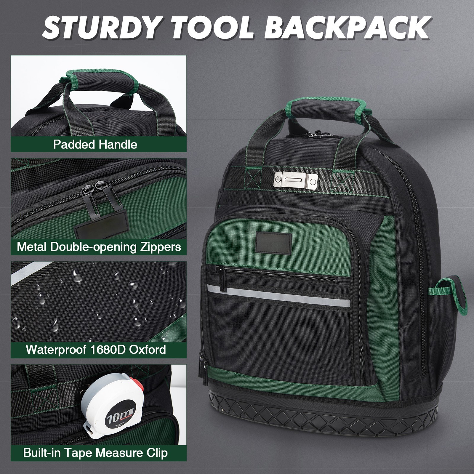 18 Inch Tool Backpack Heavy Duty Oxford Electrician Carpenter Tool Bag 9 Pockets