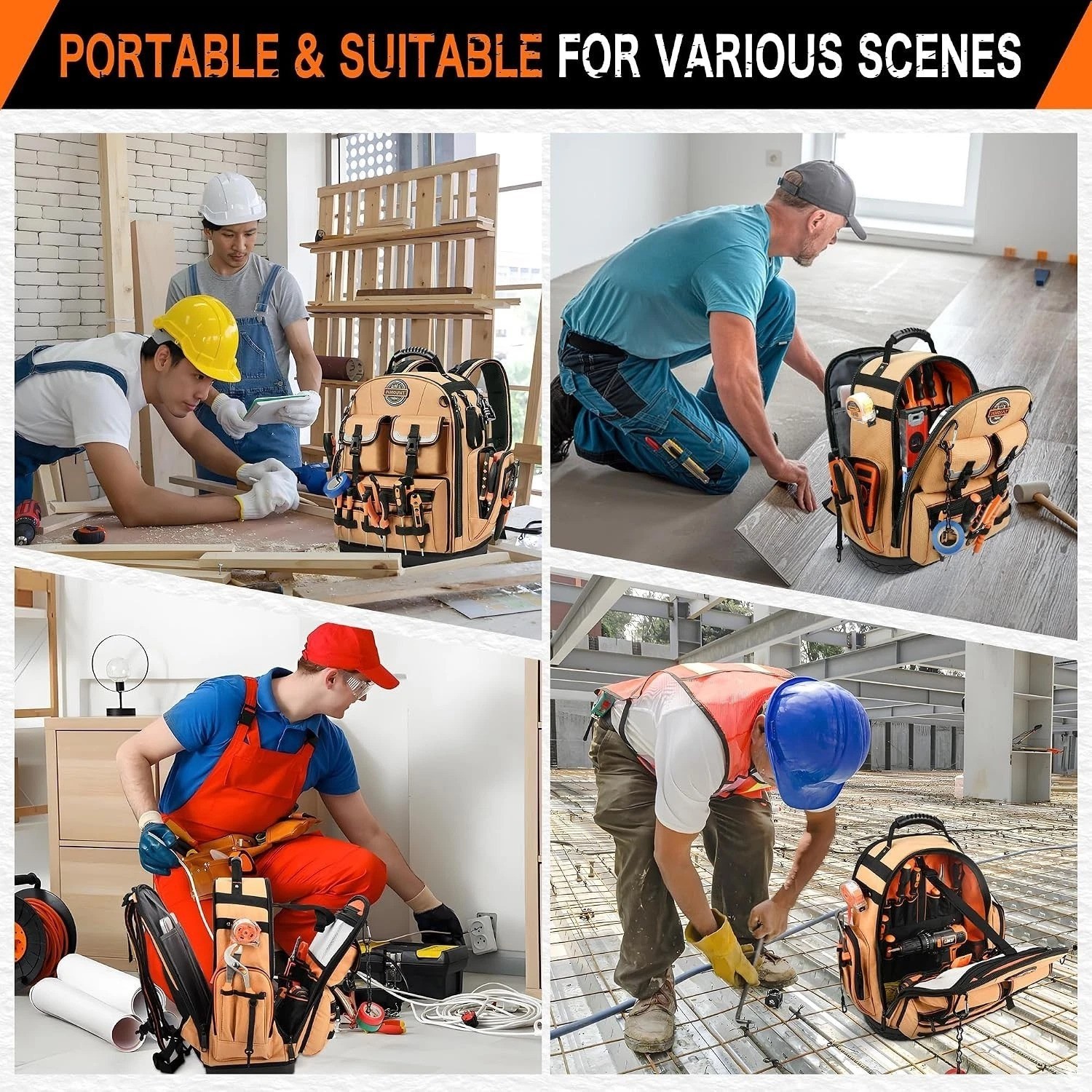 1680D Tool Backpack – Spacious 56-Pocket Organizer for Electricians & HVAC