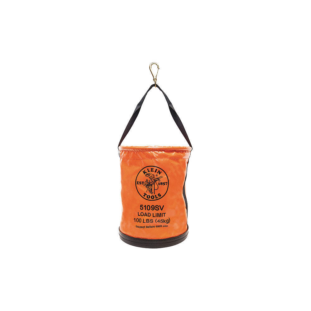 KLEIN TOOLS 5109SV Bucket Bag,Vinyl,Straight Wall,Orange 616J61