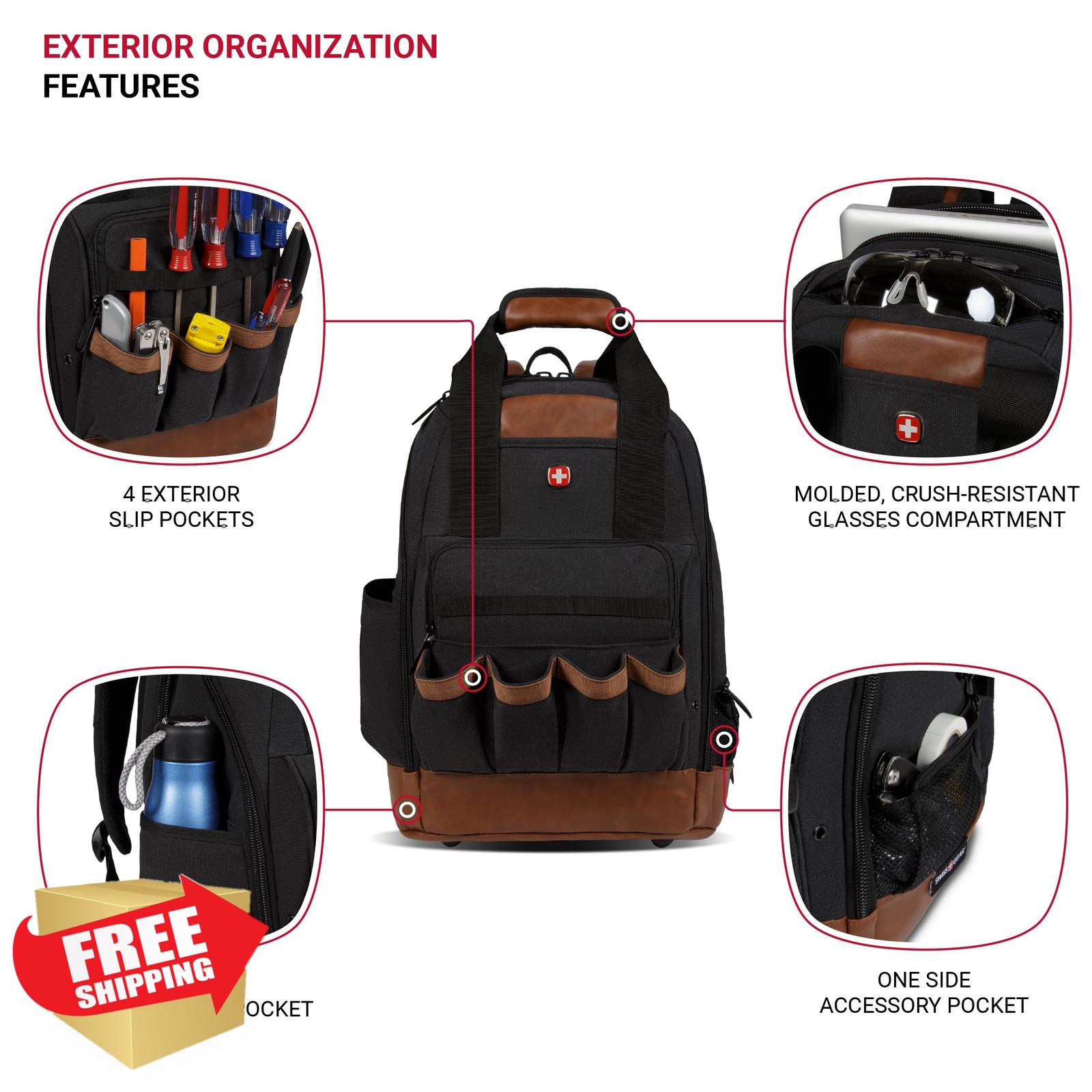 SwissGear Tool Bag Backpack, Fits Up to 15-Inch Laptop, Work Pack, Black/Brow…