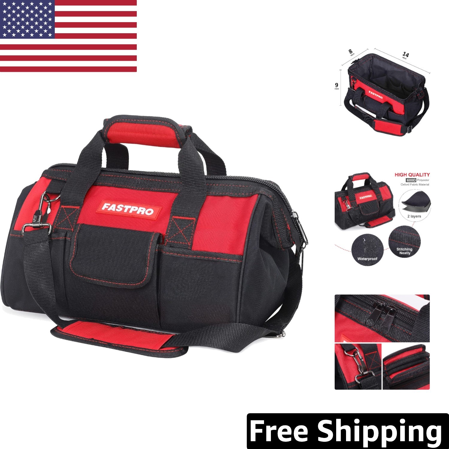 Compact 14-Inch Black & Red Tool Organizer – Zip-Top for Maximum Accessibility