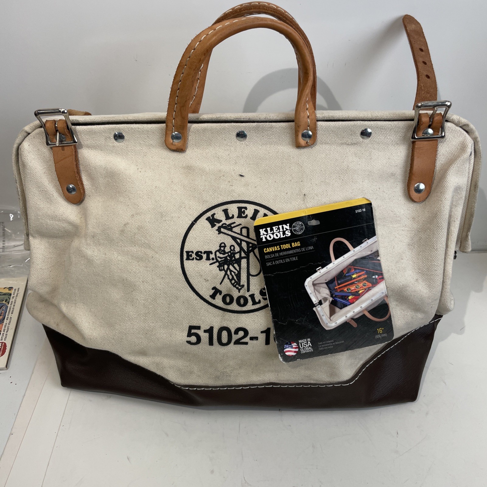 Klein Tools 5102-16 Canvas Tool Bag Wide Mouth Heavy Duty USA Needs Repair