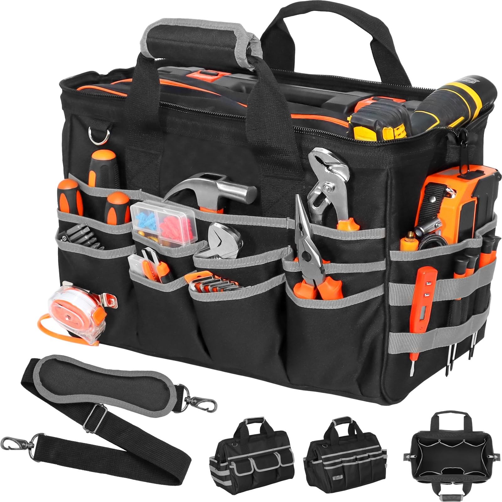 Heavy Duty Tool Bag, 17 Inch Tool Bags for Men with Multi-Pockets, Waterproof…