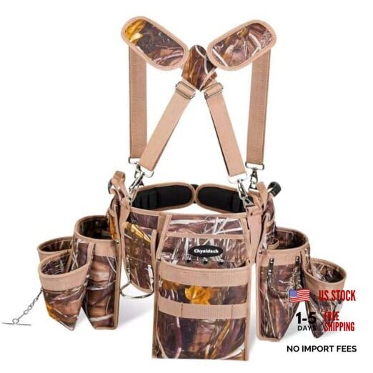Chyaidach 16-Pockets Tool Belts for Men with Suspenders 7-Piece Framing Tool