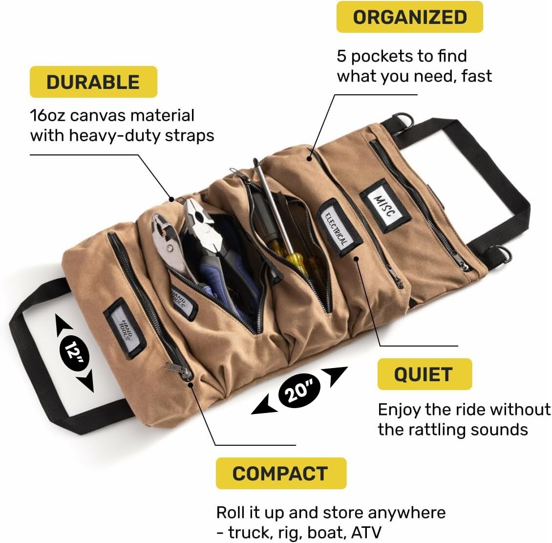 Official Legacy Tool Roll Bag – Easy to Carry 5-Pocket Roll Up Tool Bag –