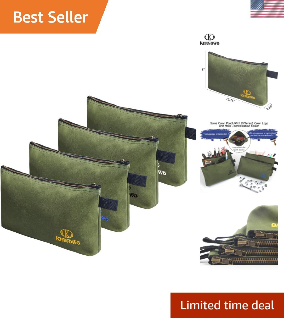 Durable Water-Resistant Canvas Tool Pouches – 4 Pack, Perfect for Organization