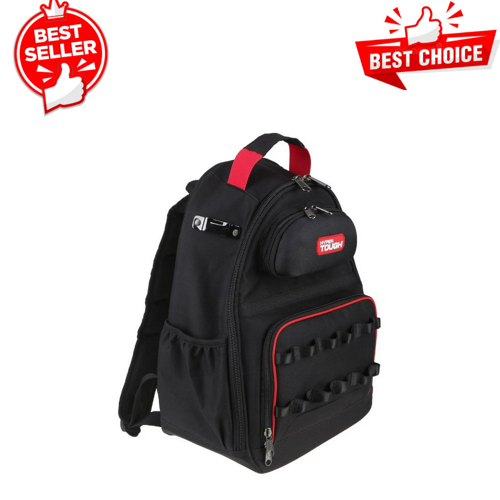 Black Tool Backpack with Pockets and Loops, Portable Tool Storage w/Base Support