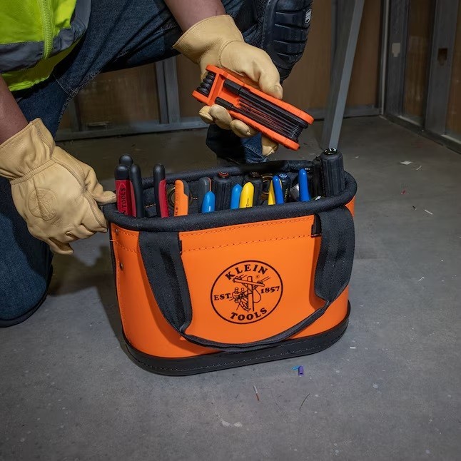 Klein Tools 5144HBS Hard Body Oval Tool Bucket Bag 15 Pocket Orange Black-New🔥❗