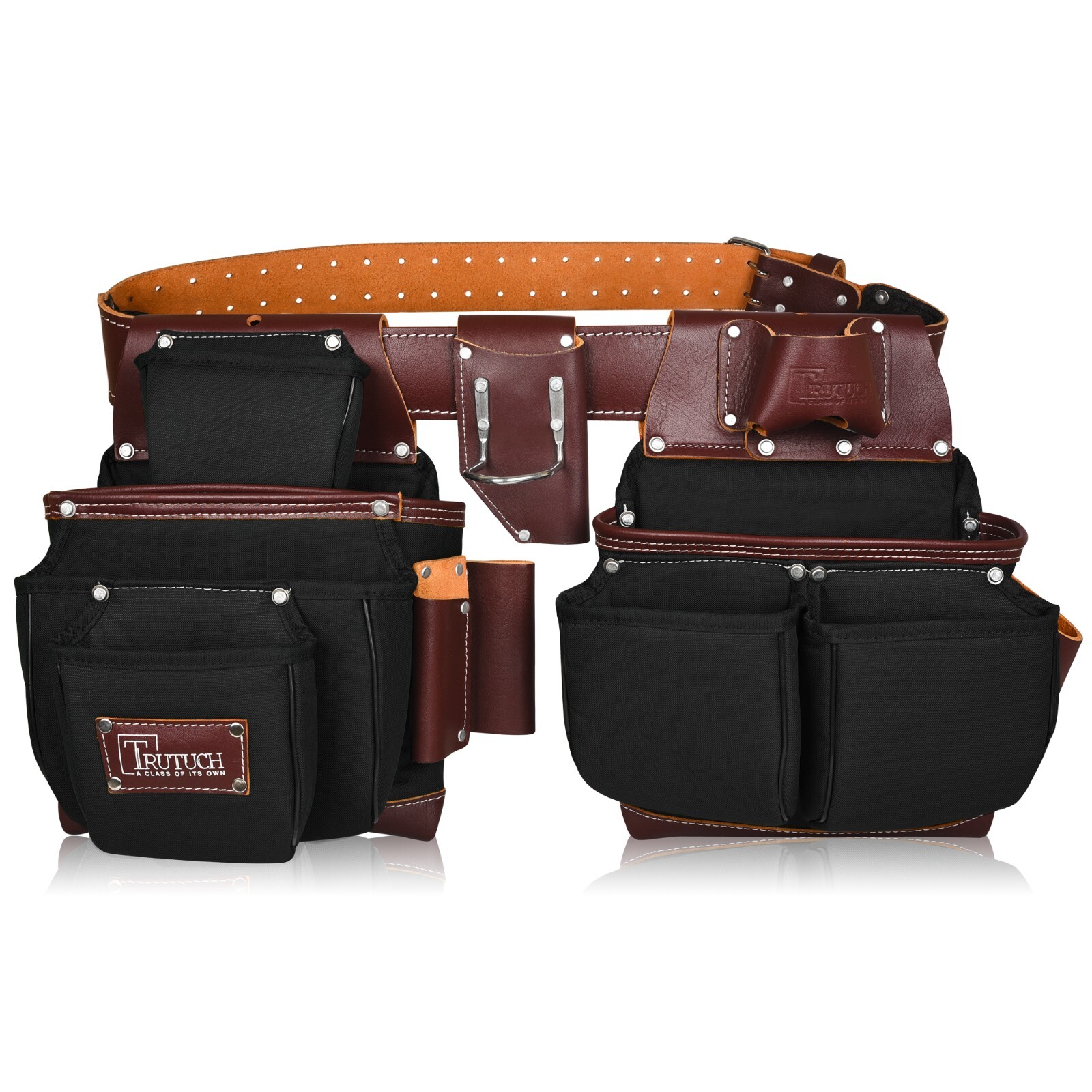 TRUTUCH Black Nylon & Leather Tool Belt with Nylon Work Suspender | Tool Belts