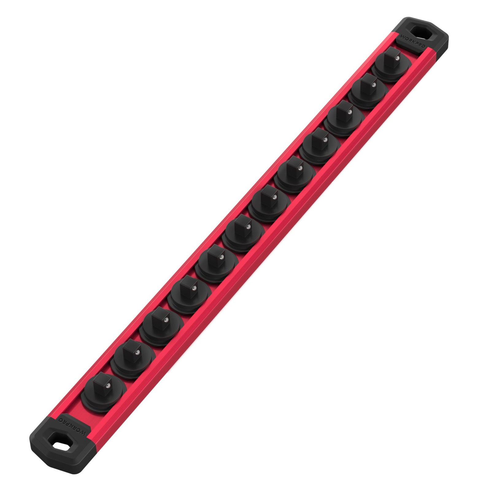 WORKPRO Magnetic Socket Organizer, 1/4-Inch Drive Aluminum Alloy 1/4″ DR, Red