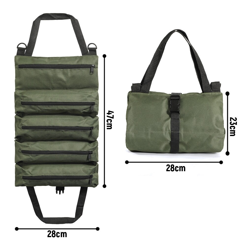 Multi-Purpose Tool Roll Up Bag 5 Pocket Wrench Pouch Canvas Hanging Organizer US