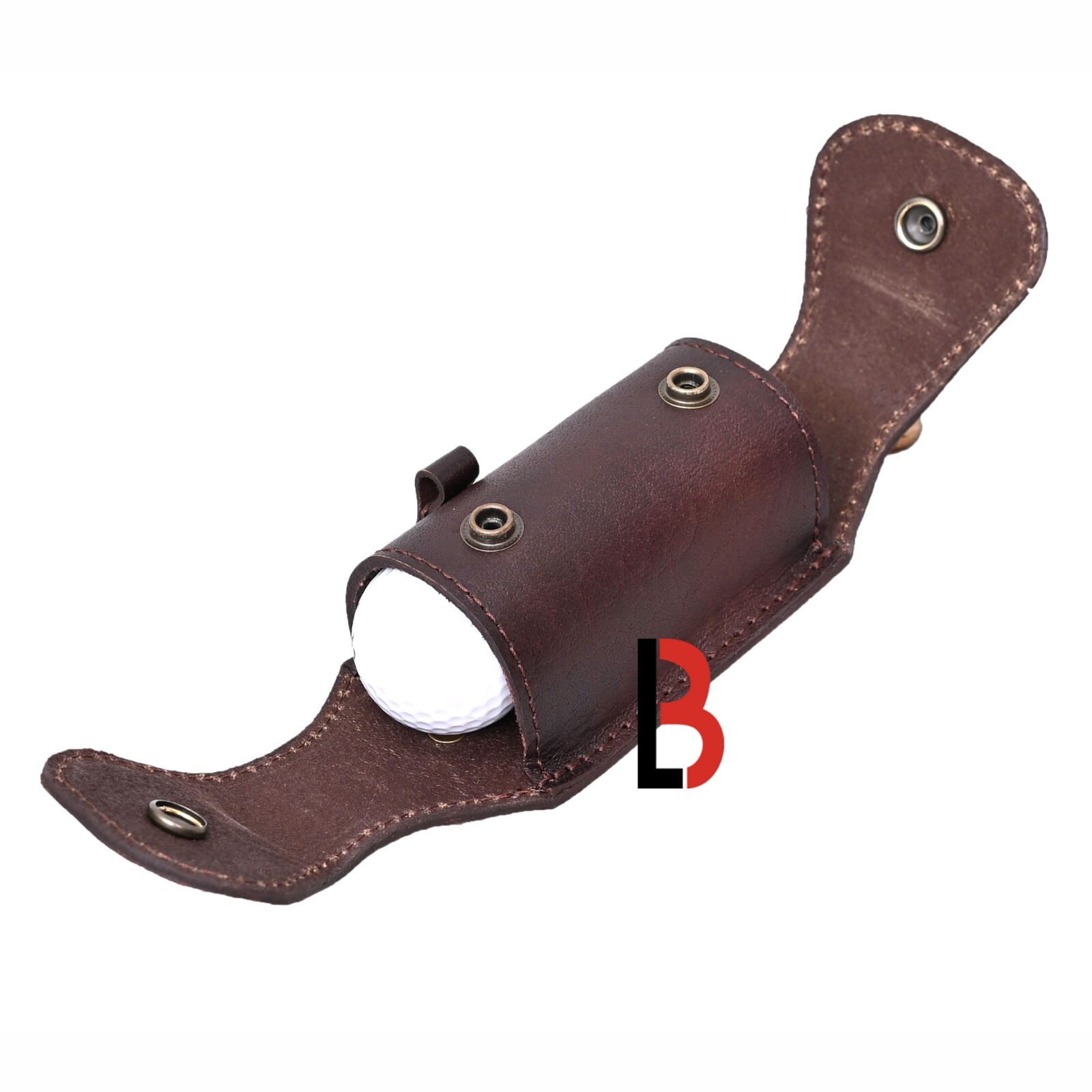 Cowhide Leather Golf Ball Pouch to Attach with Waist Belt, Sports Accessory