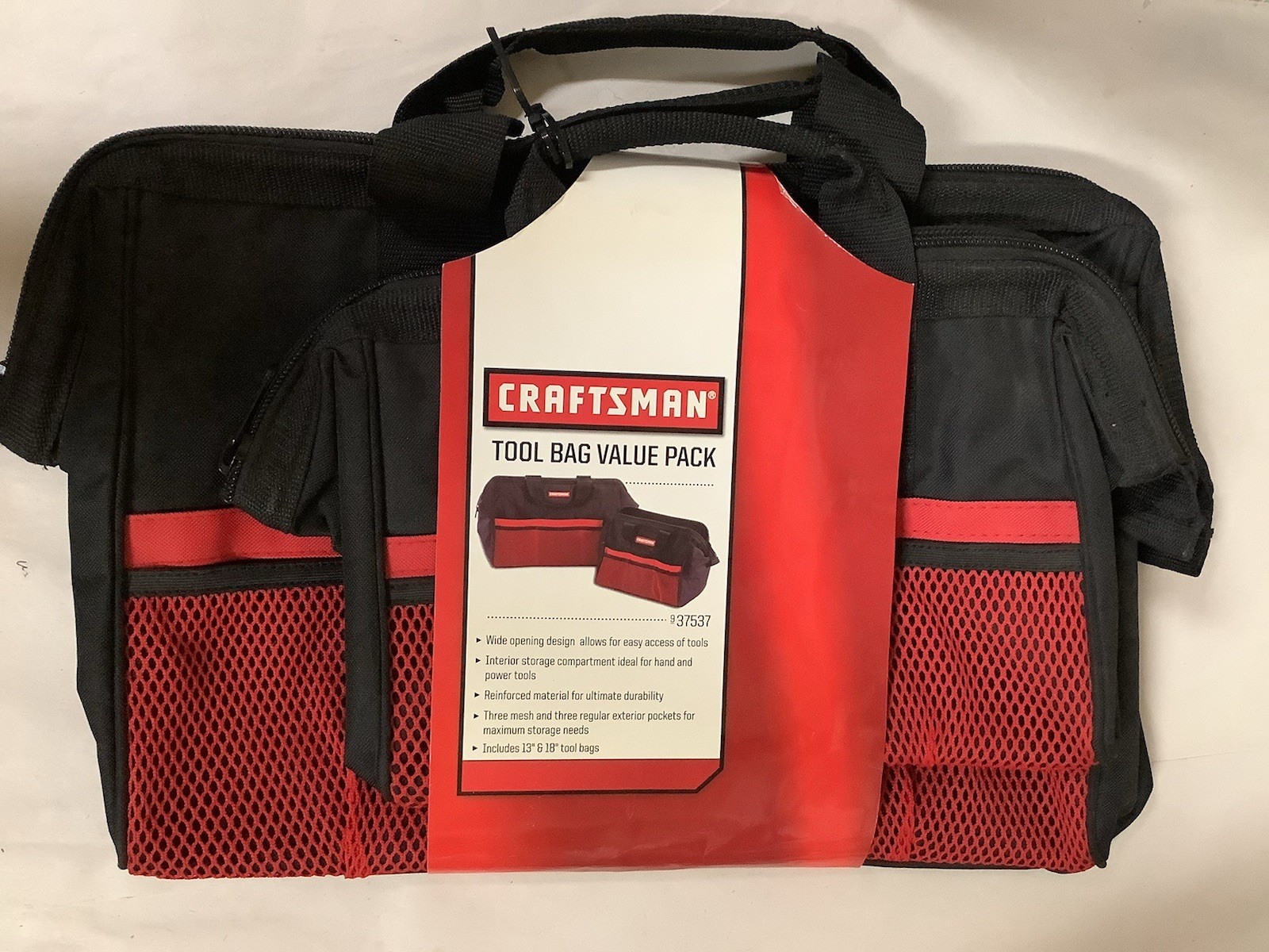 Craftsman 37537 Tool Bag Canvas Zipper Tote Carrying Bag 18″ x 11″x12″ Black/Red