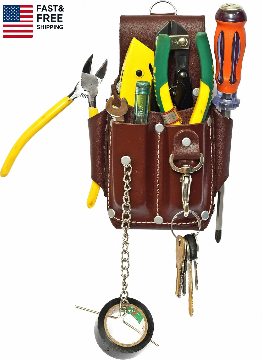 Ap-Leather Pro-5 Electrician Pouch, Leather Tool Pouch, 5 Pocket Pouch with Ele