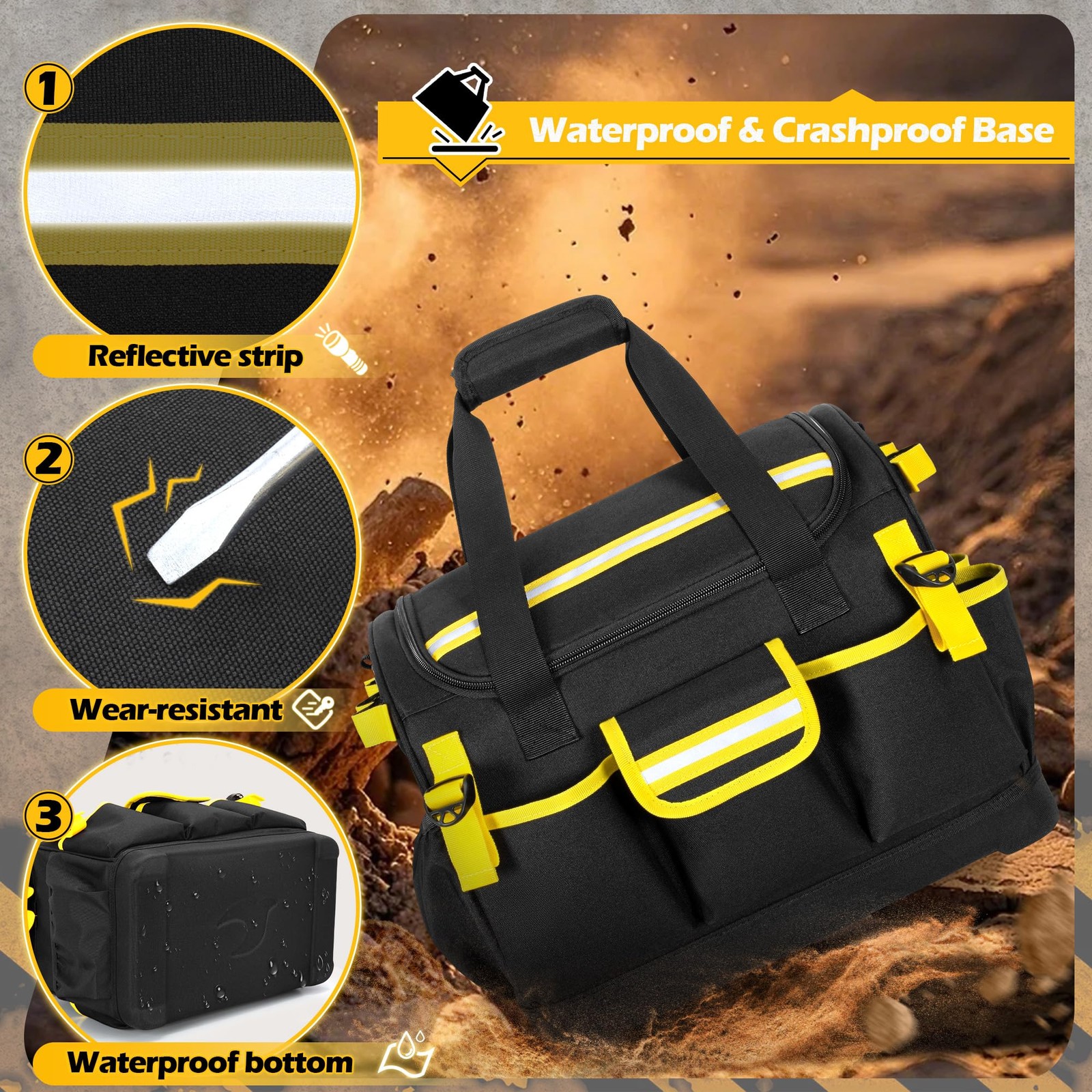 15-Inch Tool Bag with Hard Bottom, Electrician Tool Box Organizer