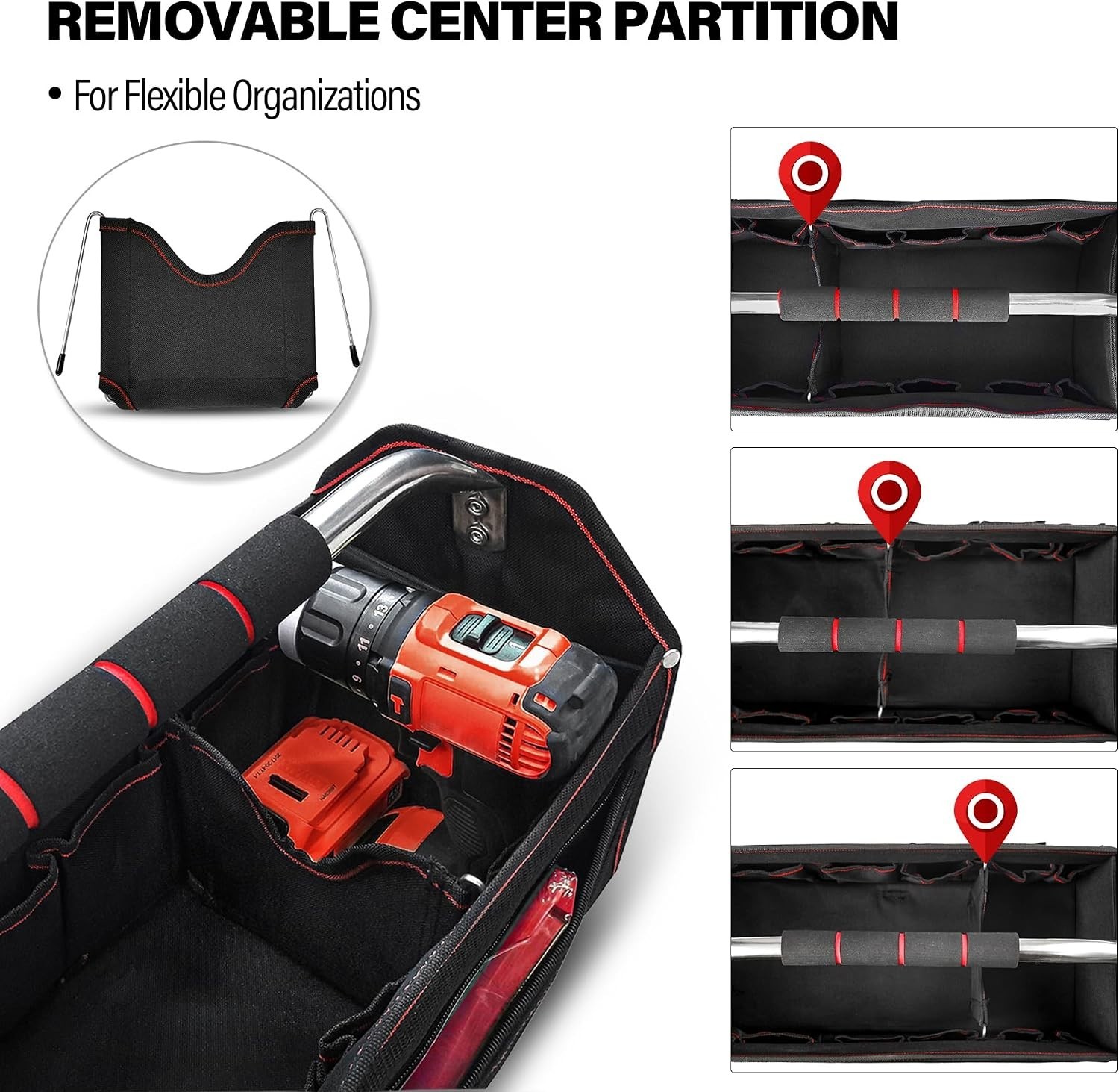 18″ Open Top Tool Bag: Foldable, 23 Pockets, Padded Handle, Built Tough