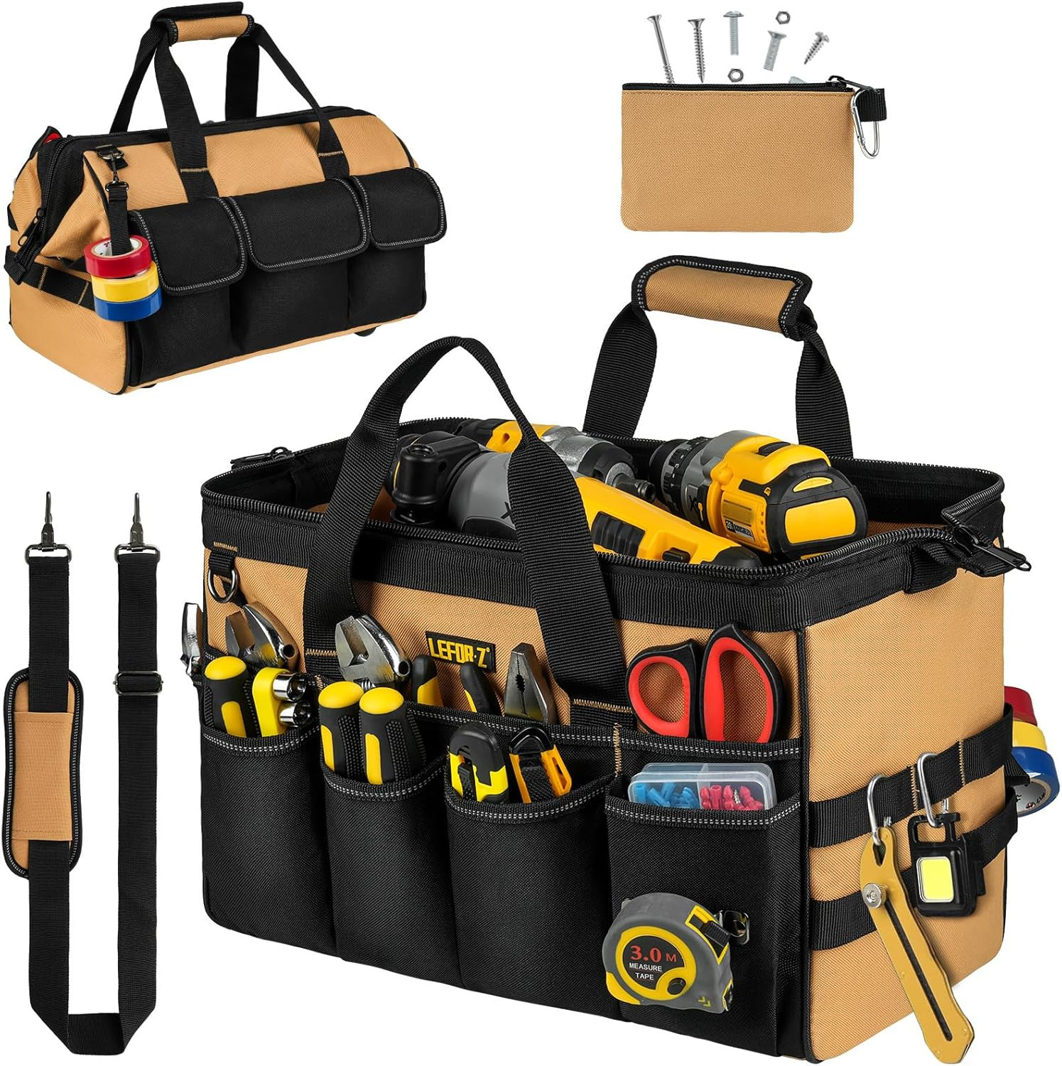 16-Inch Heavy Duty Tool Bag with 27 Pockets for Mechanics and Electricians