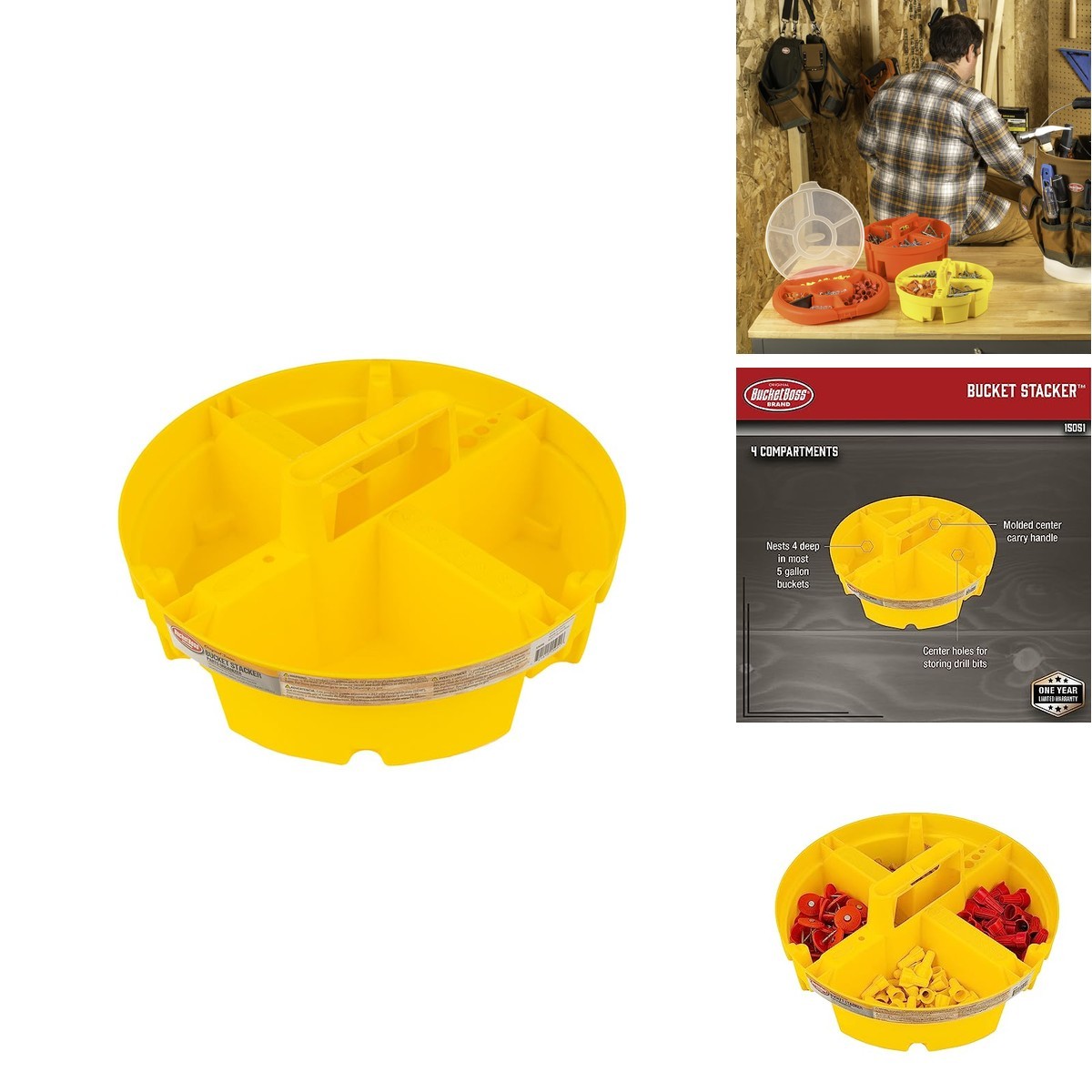 Bucket Boss Bucket Stacker Small Parts Organizer 15051 Yellow