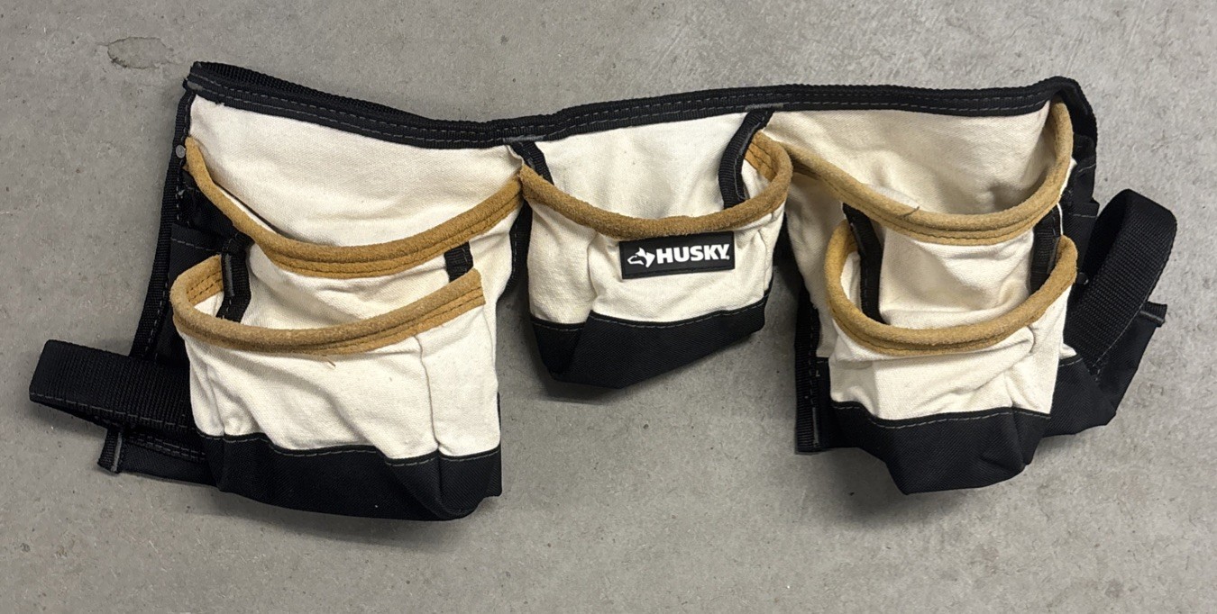 Husky Canvas Tool Belt Pouch Waist Apron Tan Suede Trim Adjustable Buckle Black