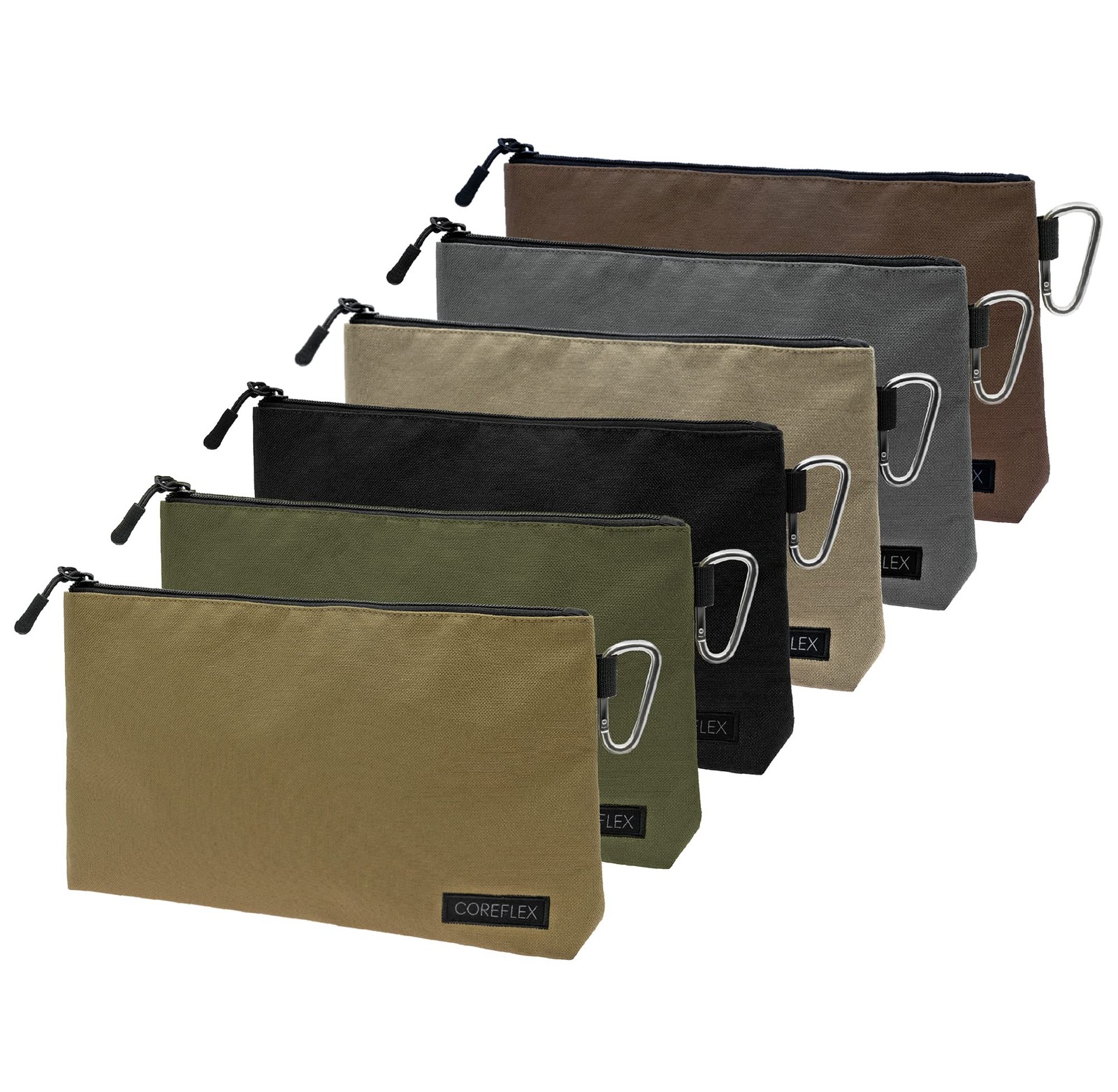 COREFLEX 6 Pack Tool Pouch 12″ Canvas Zipper Bag Heavy Duty Khaki