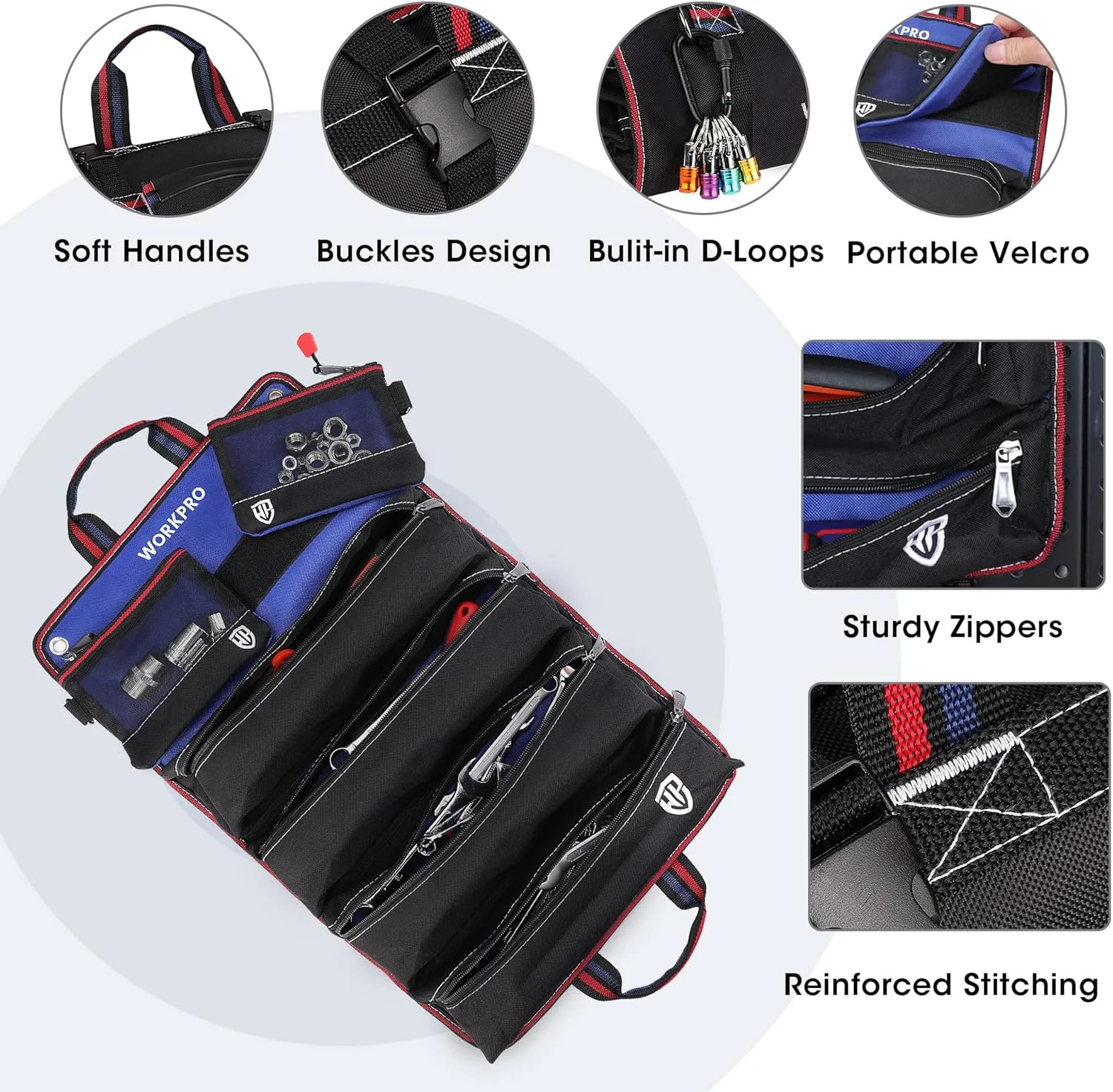 WORKPRO Roll Up Tool Bag, Tool Roll Up Bag with Detachable Tool Pouches, Heavy D