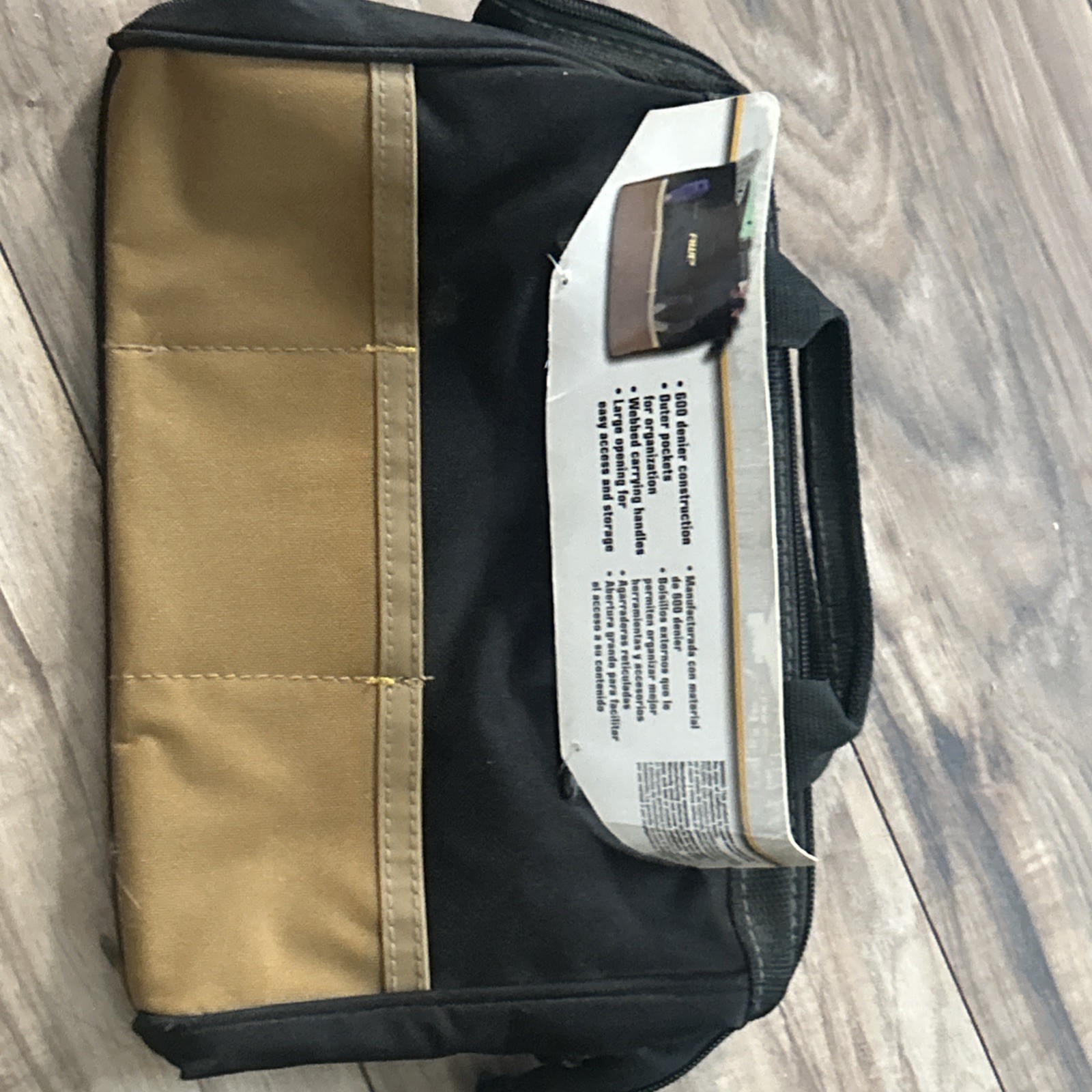 AWP 12 Inch Tool Bag 600D Black Tan Webbed Handles Outer Pockets Model 1L-22312