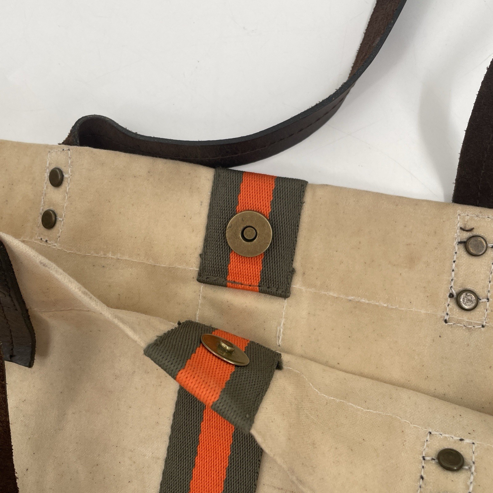 Birdkage Waxed Canvas Utility Tote Bag – 20”x10” – Snap Closure – Leather Straps