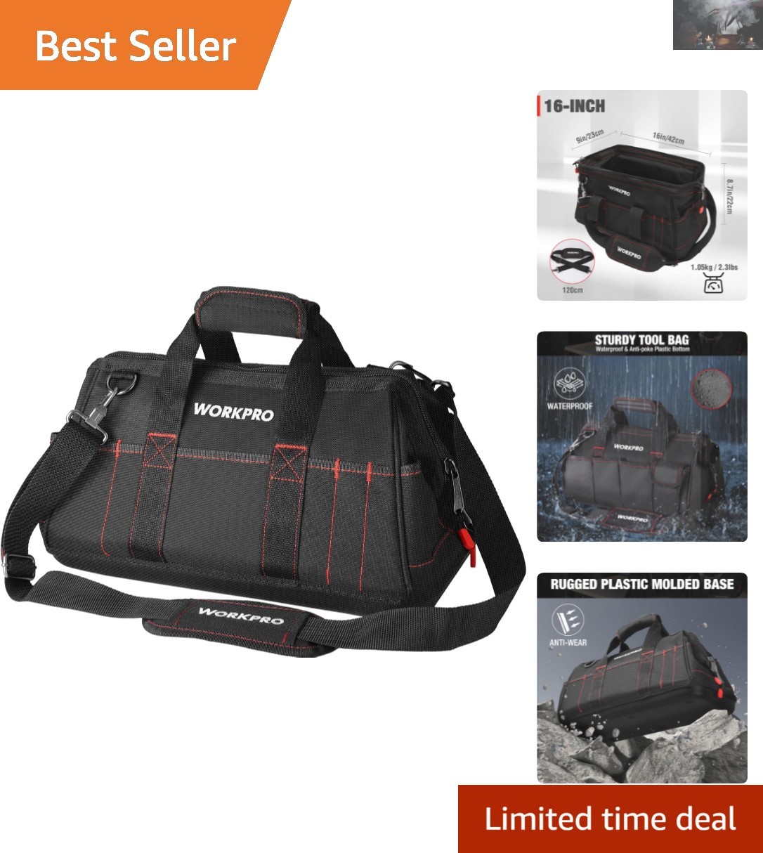 16-Inch Tool Bag: Multi-Pocket Organization & Padded Comfort Handle