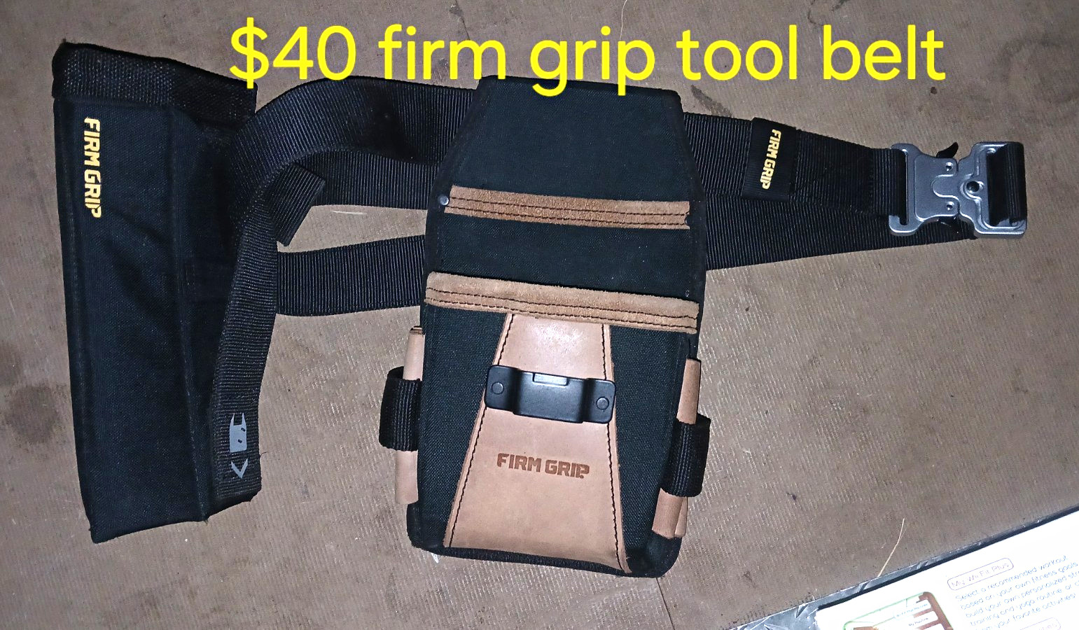 FIRM GRIP Nylon Tool Belt w/ Pouches Black/Brown Quick Release Buckle