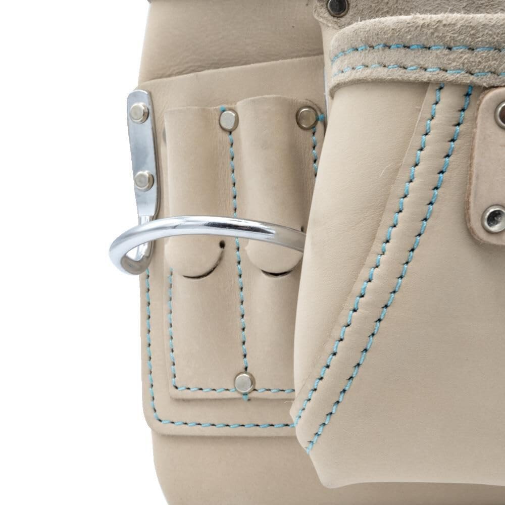 OX TOOLS Pro White Leather 10-Pocket Tool Pouch w/ Speed Square Pocket