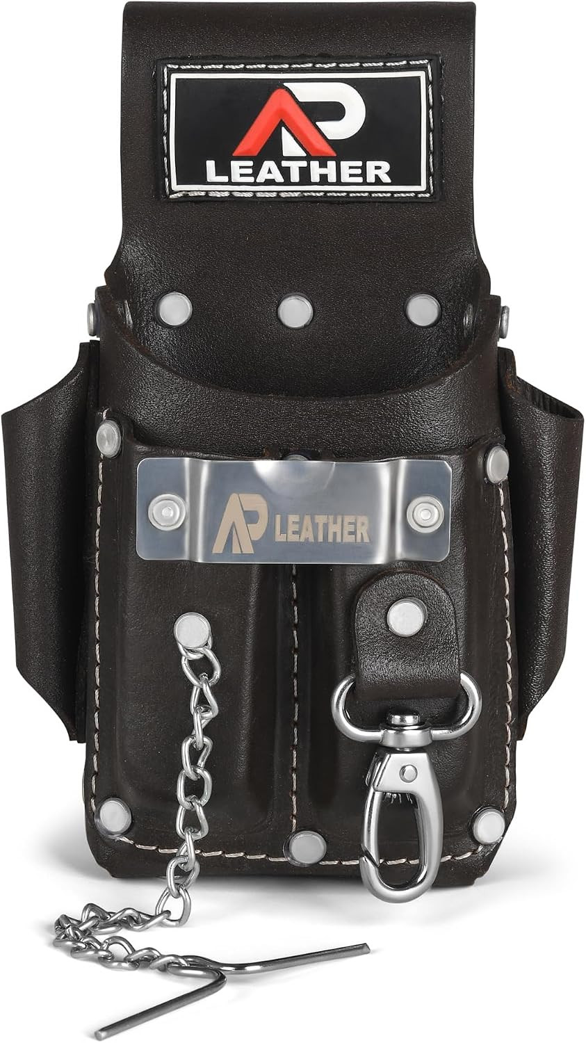 Ap-Leather Pro-5 Electrician Pouch, Leather Tool Pouch, 5 Pocket Pouch