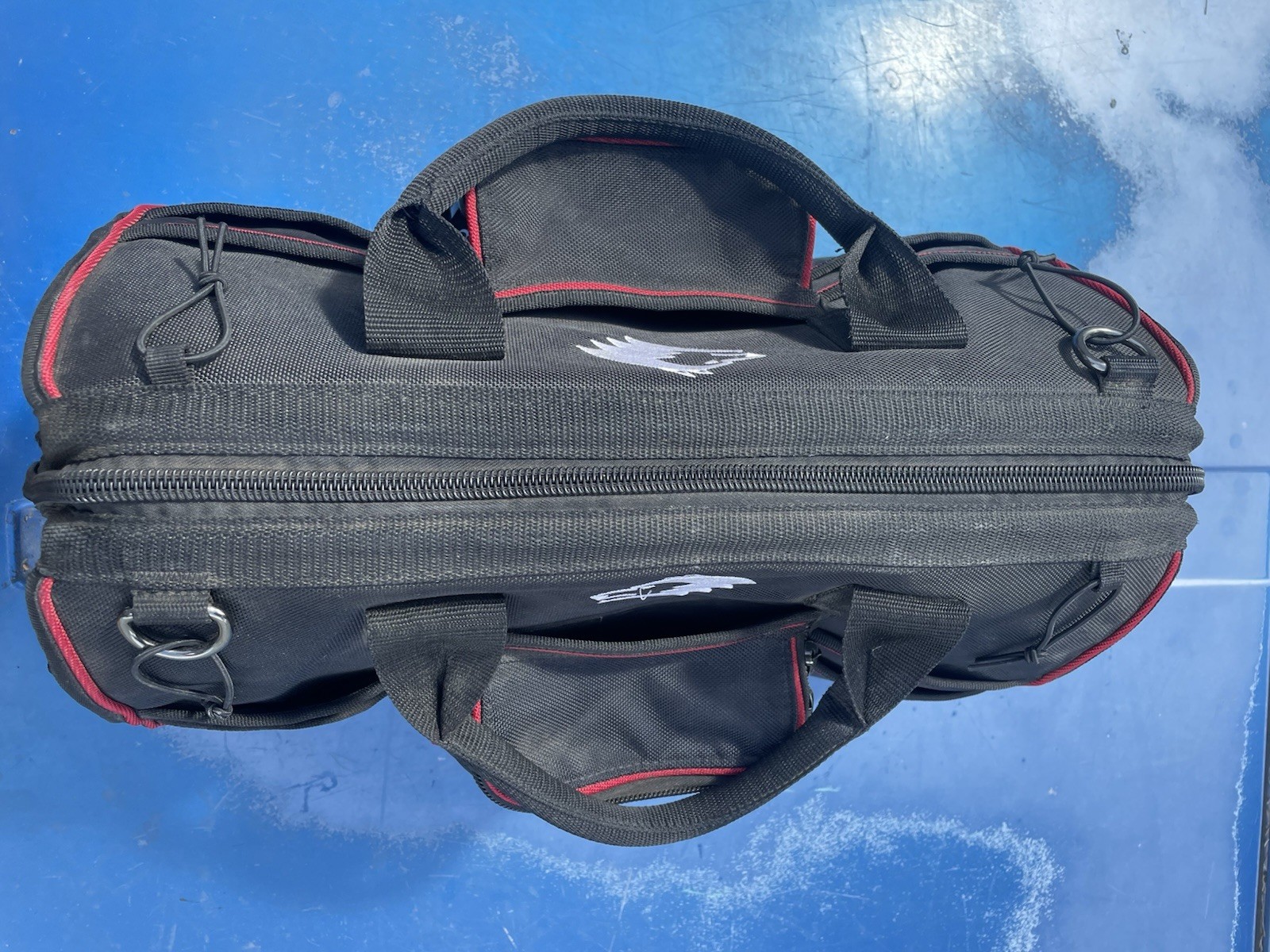 Husky Electrician Tool Bag Red/Black – 25″ w/ Strap & Handle 30+ Pockets Used